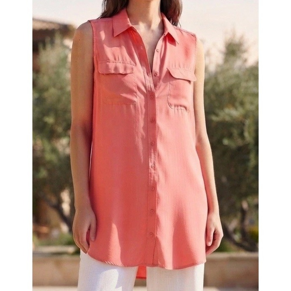 Equipment Femme 100% Silk Shirt Dress Women's Coral Sleeveless Minimalist‎ Large